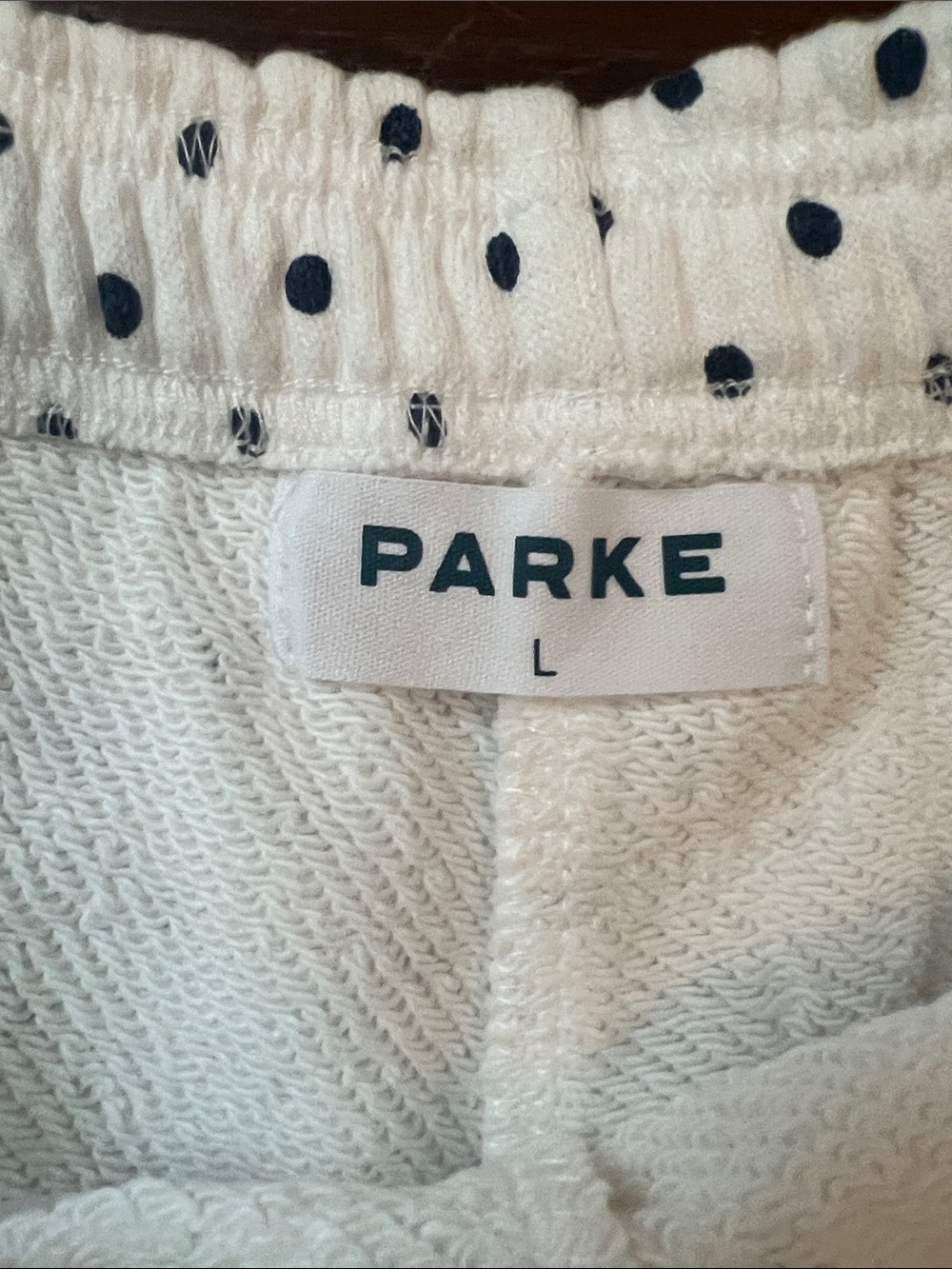 PARKE White & Denim Polka Dot Shorts Heritage Material Size Large NEW IN BAG - Picture 3 of 7